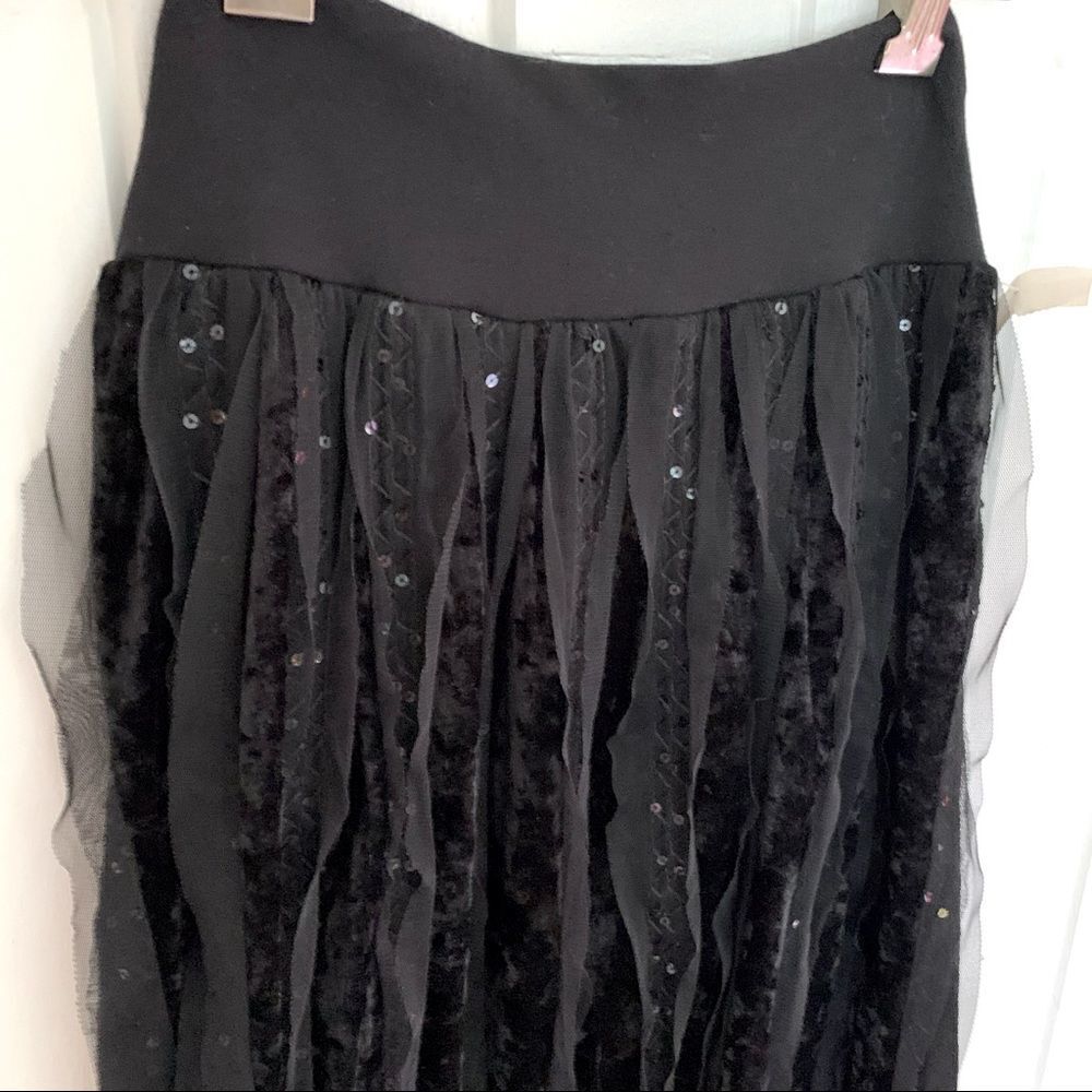 Vintage Black Velvet Ruffle Sequin Skirt - Picture 2 of 6